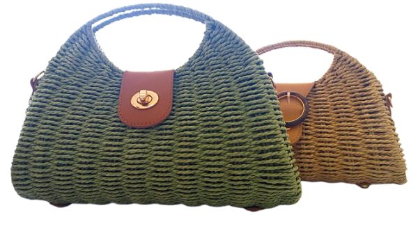 Bolso De Mano Tejido Color Verde Y Cafe — MKS Mercería